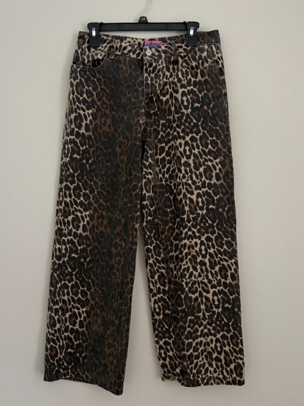 Edikted Leopard Print Wide Leg Denim Jeans Faded Grunge Y2K Trashy Chic Grunge M